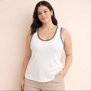 J Crew Ribbed Classic Minimalist Layer Resort Tank Top Black Trim X-Large